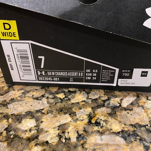 Women’s Under Armor Charged Assert Black and White Sneakers - Picture 3 of 8